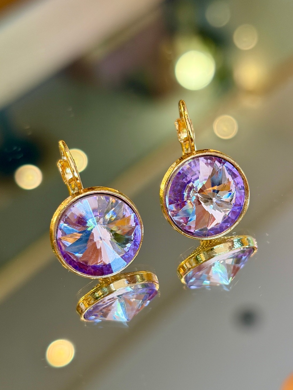 Lavender Brilliant Crystal Statement Drop Earrings Assorted Finish In Gold Tone